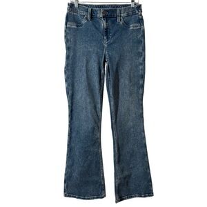 Aerie Denim Baby Flare Pull On Zip Medium Indigo Stretch High Waist 90s Y2K boho